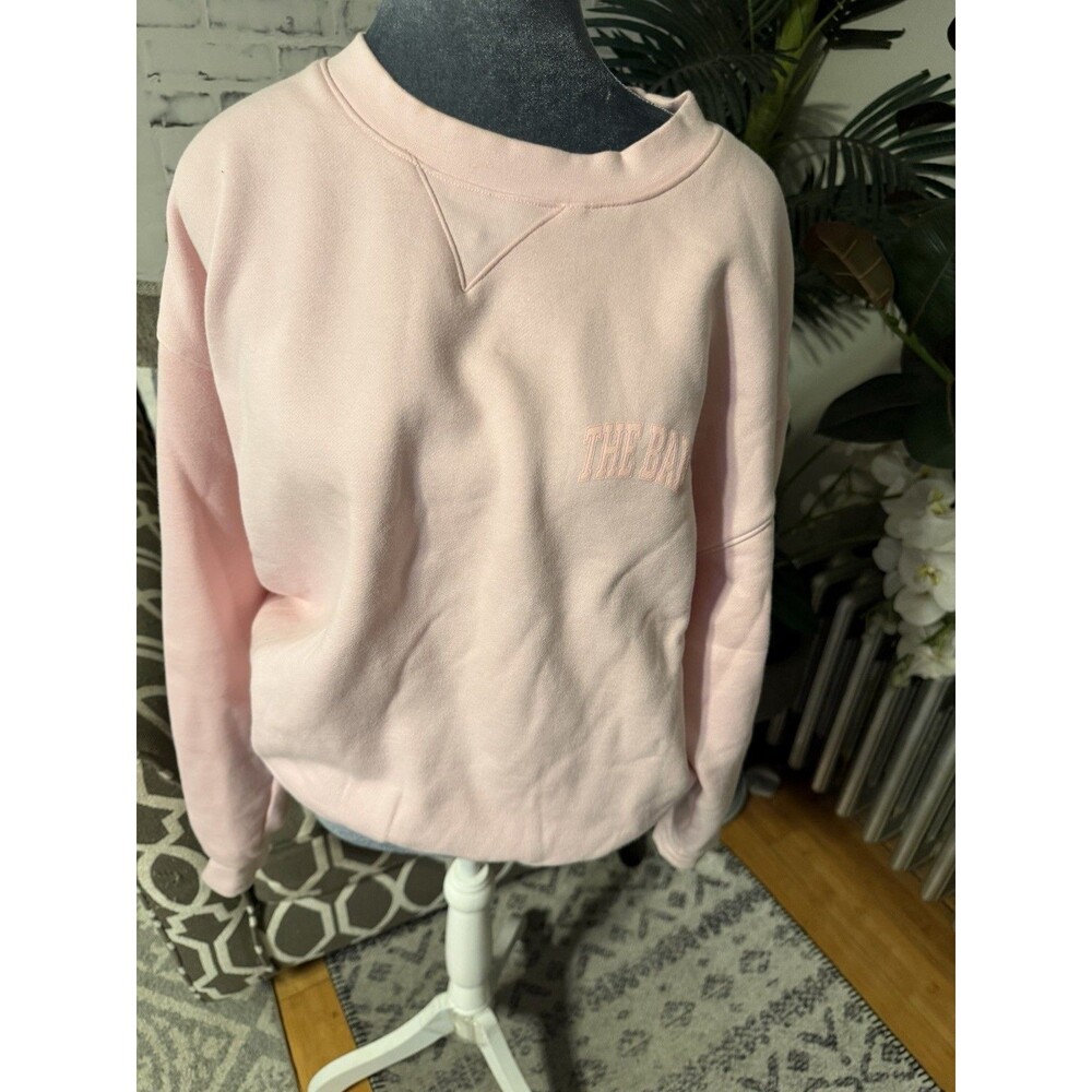 THE BAR Women’s Pink Pullover Sweatshirt XL Mini Logo Graphic Print on The Left